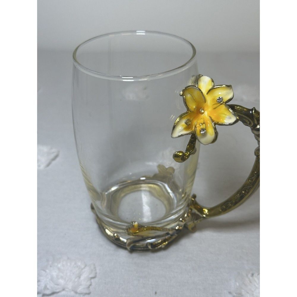 ARC of France Clear Glass Tea Coffee Cup Mug Jeweled Enamel Floral‎ - Picture 3 of 4